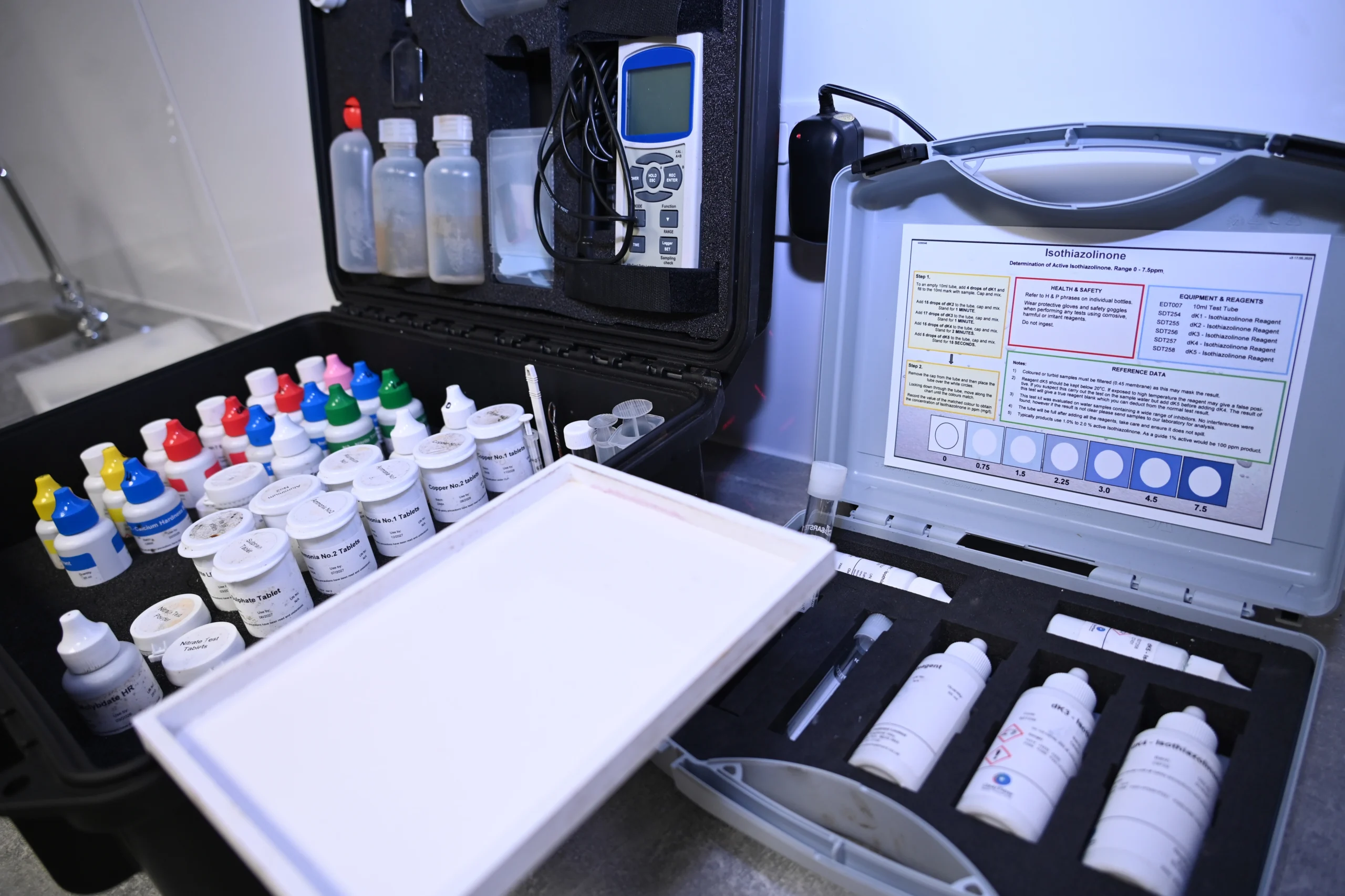 Water testing kits for closed system water treatment.
