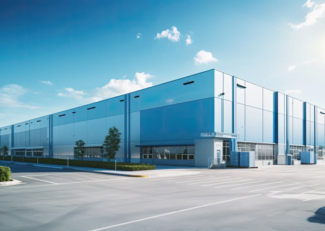 Large modern industrial warehouse exterior.